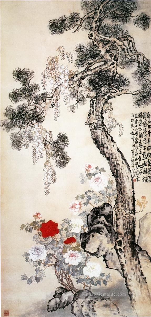 Lidan Zirbe und Blumen Chinesische Malerei Ölgemälde